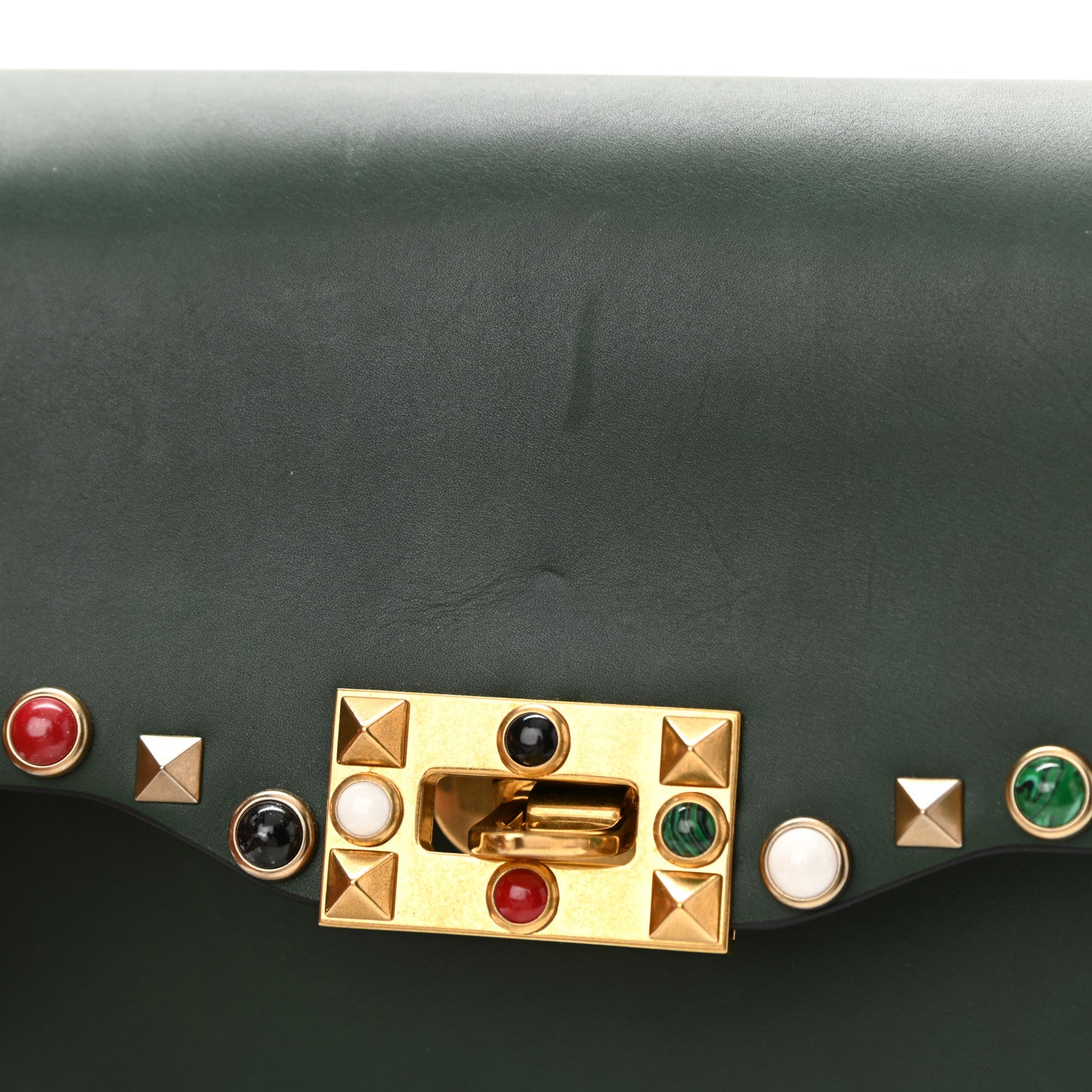 Valentino Garavani Calfskin Medium Guitar Strap Rockstud Rolling Flap Saddle Bag Dark Green 11 of 11