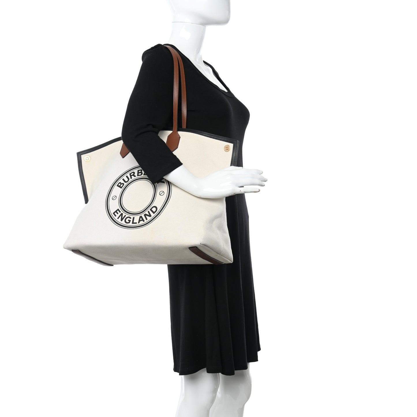 Cotton Canvas Calfskin Large Society Tote Bag Black Burgundy