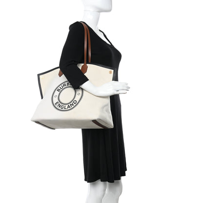 Burberry Cotton Canvas Calfskin Large Society Tote Bag Black Burgundy 2 of 10