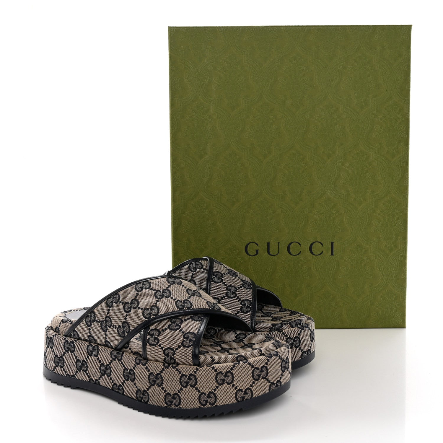 Gucci Monogram Criss Cross Platform Slide Sandals 36 Beige Blue 9 of 9