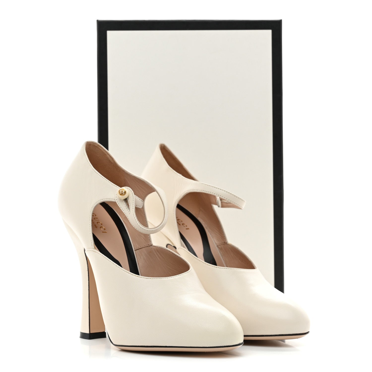 GUCCI マラガレザーヒール Gucci Malaga Kid Lesley Mary Jane Pumps 39 Mystic White 1779459