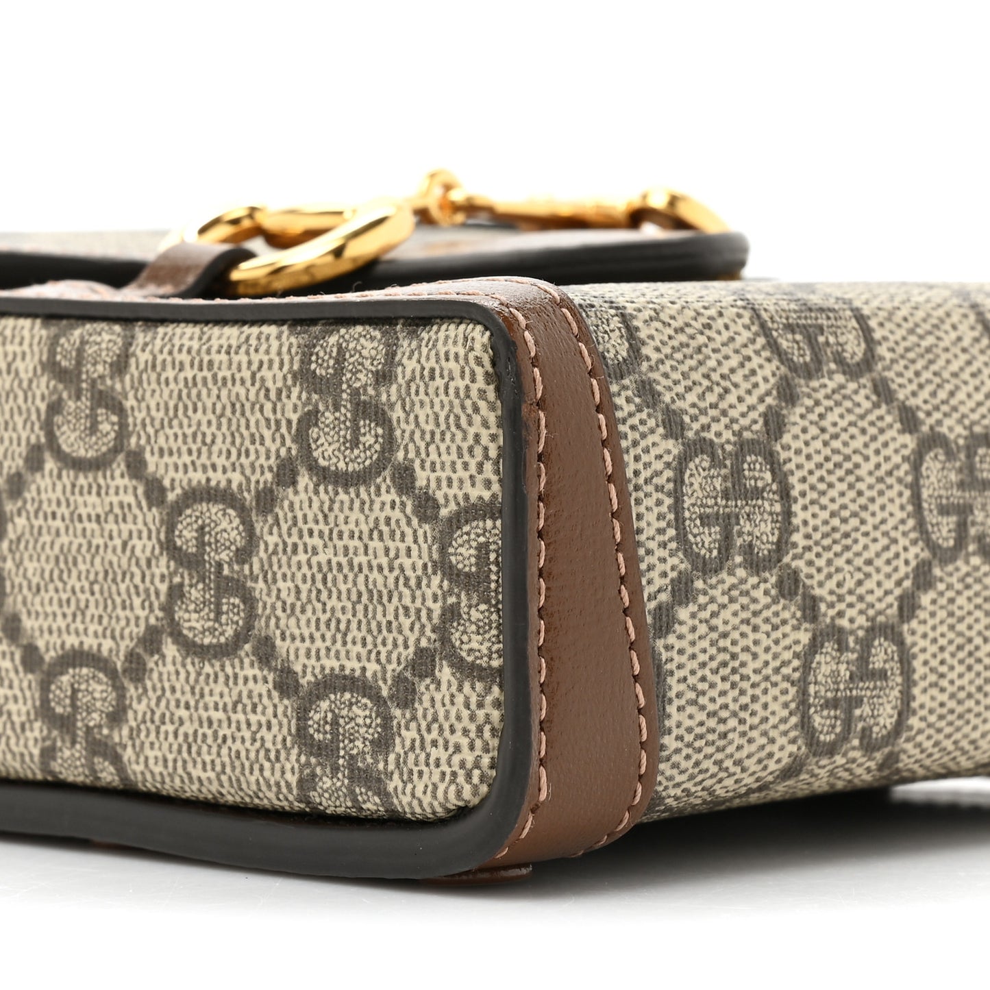 GG Supreme Monogram Mini Horsebit 1955 Crossbody Bag Beige Brown Sugar