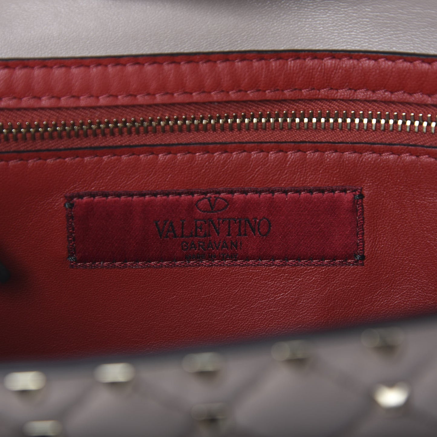 Lambskin Rockstud Spike Wallet on Chain Poudre