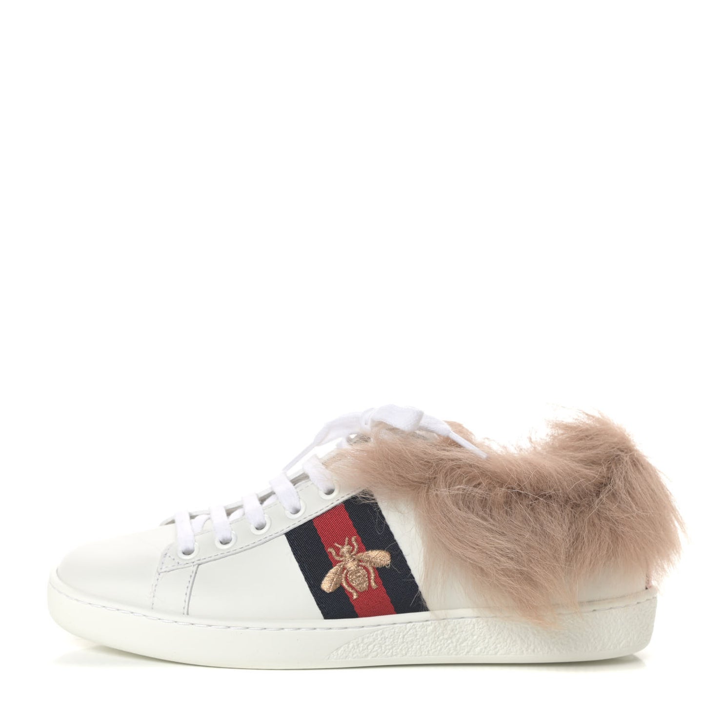 Calfskin Wool Bee Embroidered Ace Sneakers 35 White