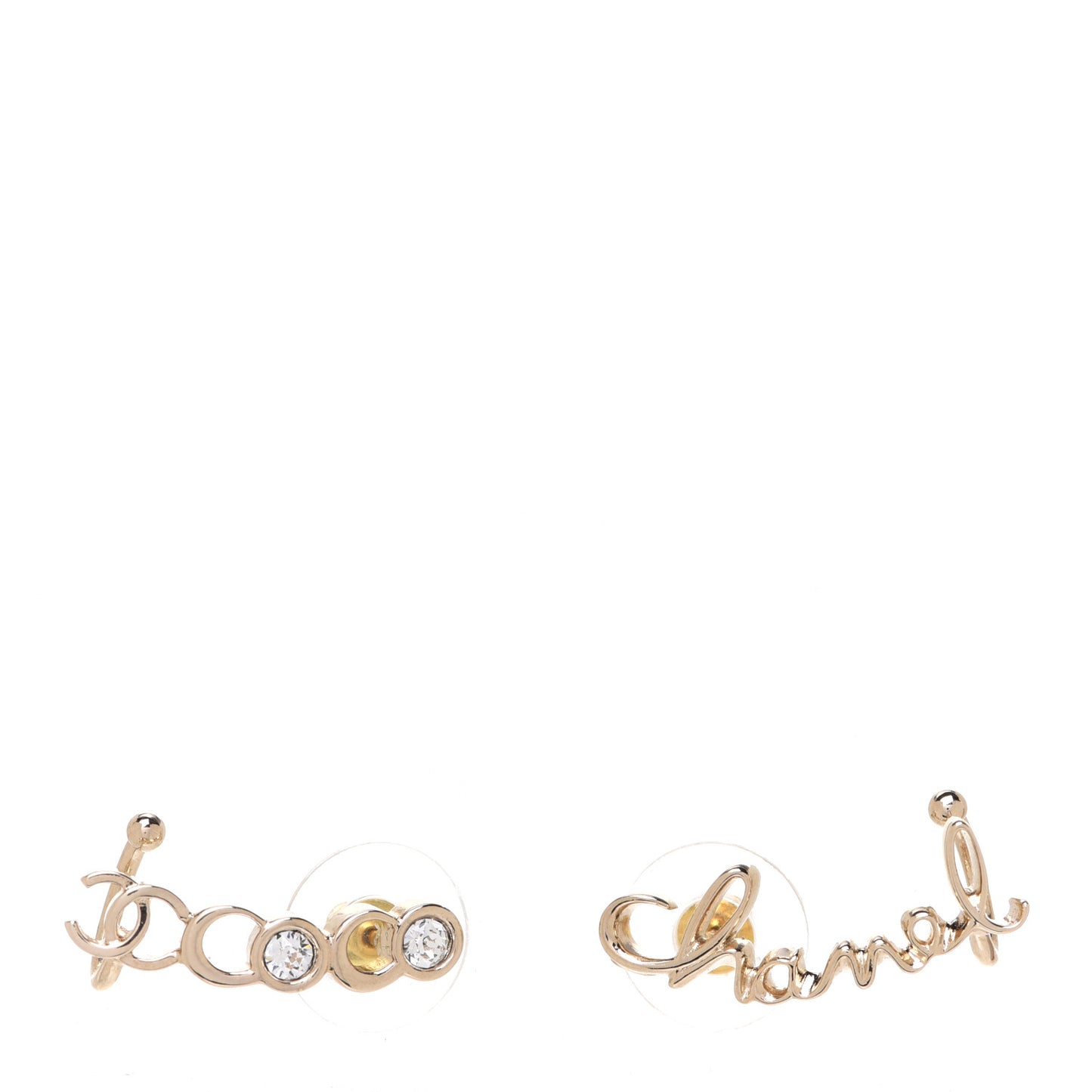 Metal Crystal Coco Script CC Climber Earrings Gold
