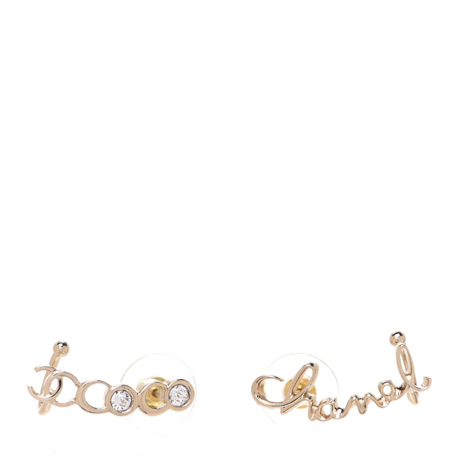 Chanel Metal Crystal Coco Script CC Climber Earrings Gold 1 of 5