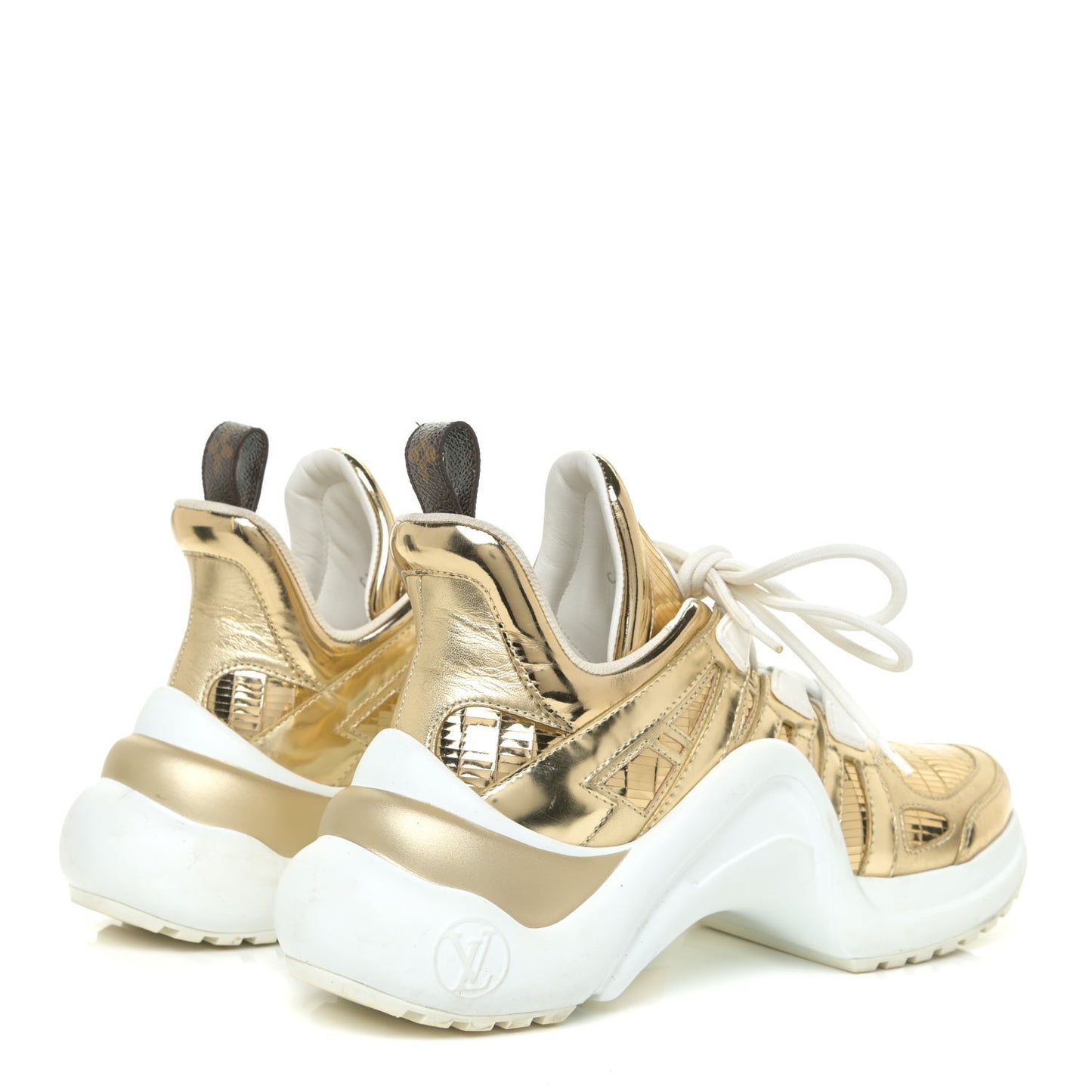 Metallic Calfskin Technical Nylon LV Archlight Sneakers 36.5 Gold White
