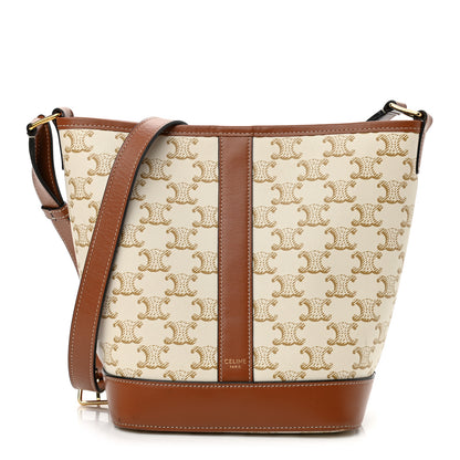 Celine Triomphe Canvas Calfskin Small Bucket Bag White 1 of 11