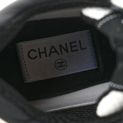 Chanel Mesh Suede Calfskin Grained Calfskin Womens CC Sneakers 38.5 White Black 6 of 7