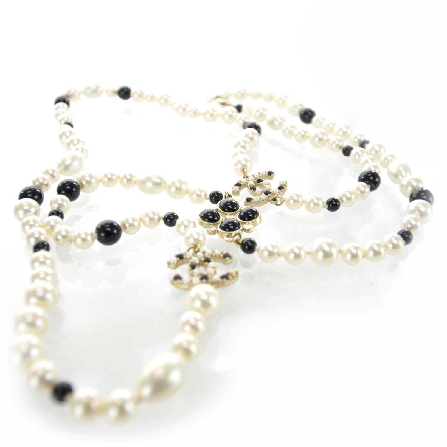 Chanel Long Pearl Gripoix CC Necklace Black White 08P 5 of 7