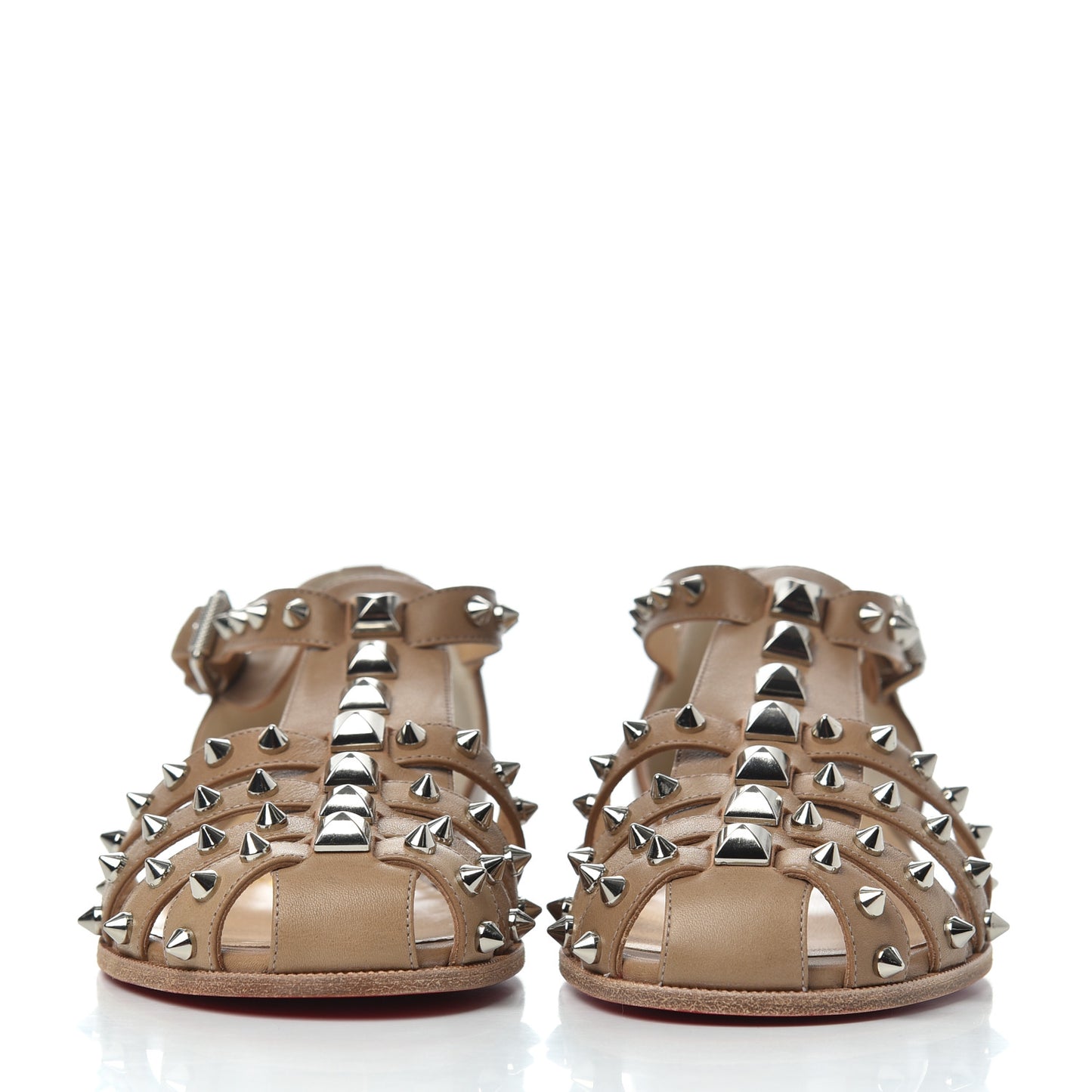 Calfskin Loubiclou Studded Cage Flat Sandals 37.5 Beige