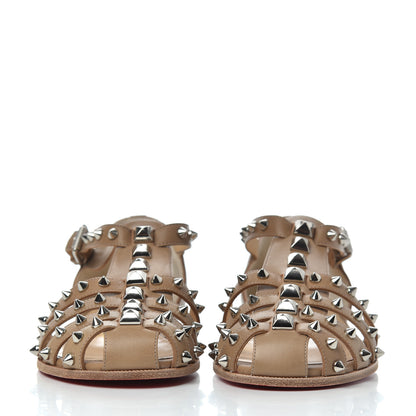 Christian Louboutin Calfskin Loubiclou Studded Cage Flat Sandals 37.5 Beige 2 of 10