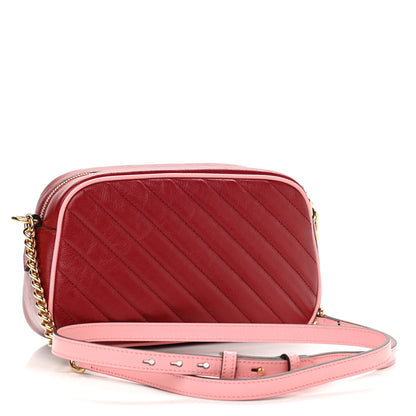 Gucci Azalea Calfskin Enamel Matelasse Diagonal Small Torchon GG Marmont Chain Shoulder Bag New Cherry Red Wild Rose 3 of 10