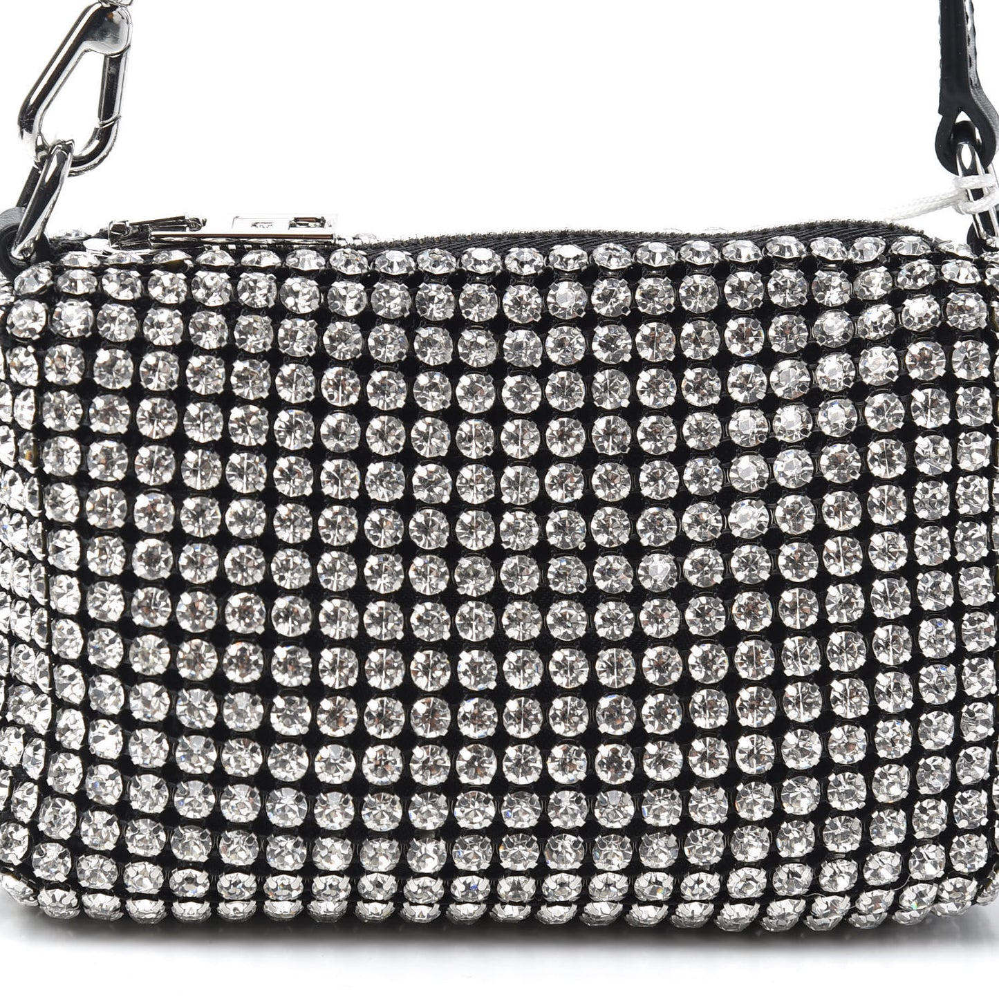 Mesh Crystal Rhinestone Mini Heiress Pouch Black Silver