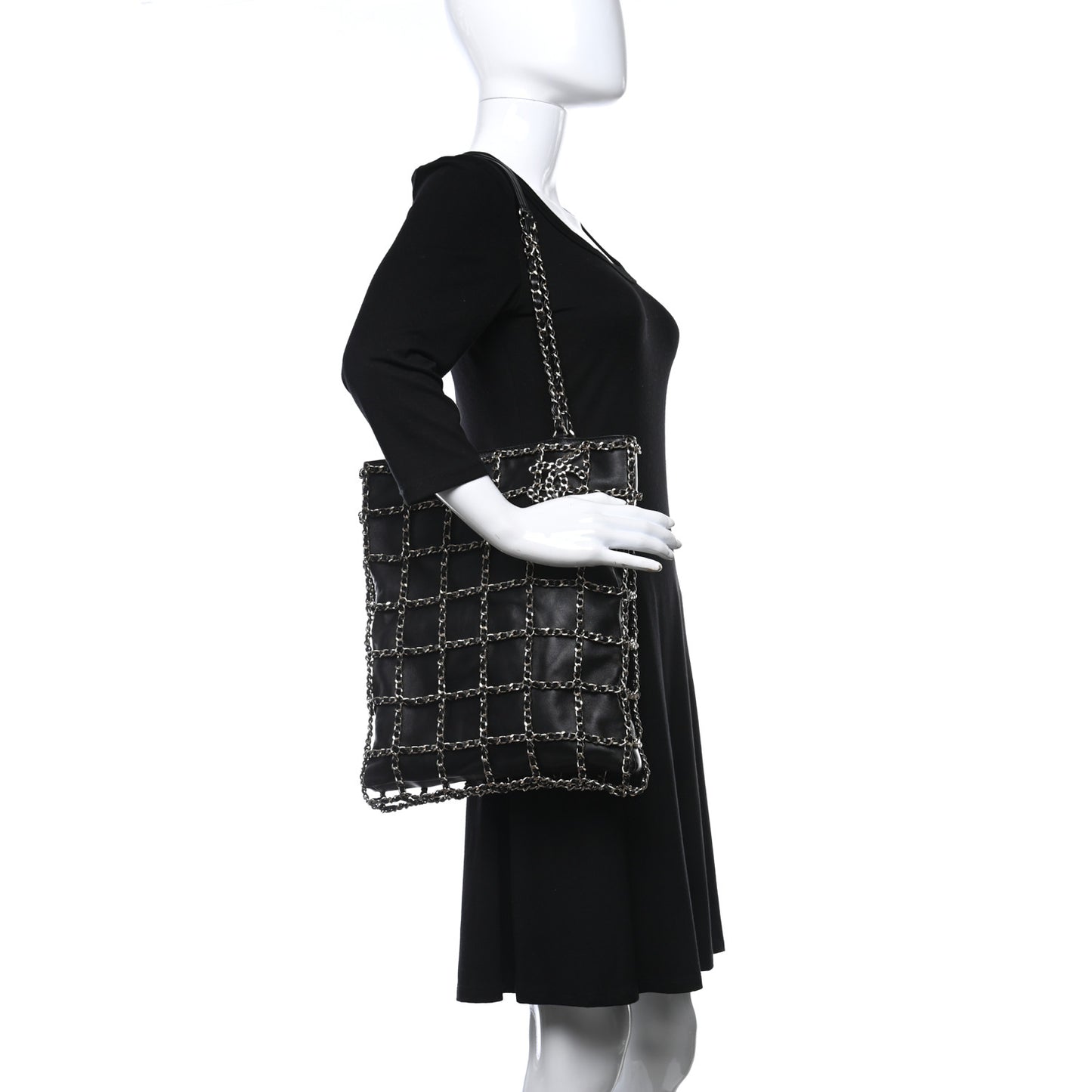 Lambskin Large Shopping Chain Tote Black