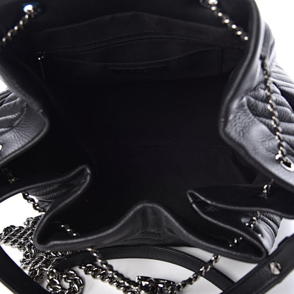 Chanel Deerskin Chevron Large CC Chain Bucket Drawstring Bag Black 5 of 10