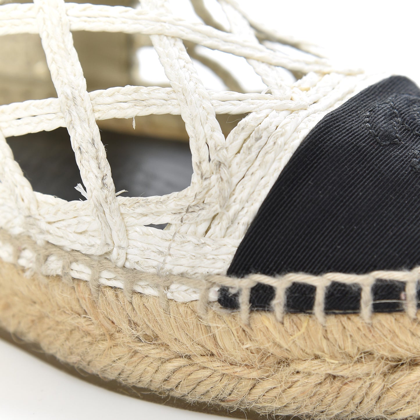Woven Fabric Grosgrain CC Espadrilles 37 White Black
