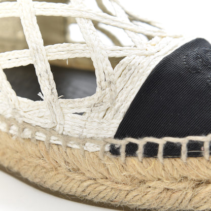 Chanel Woven Fabric Grosgrain CC Espadrilles 37 White Black 15 of 21