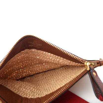 Valentino Garavani Raffia Calfskin Small Rockstud Zip Pouch Natural Saddle Brown 5 of 6