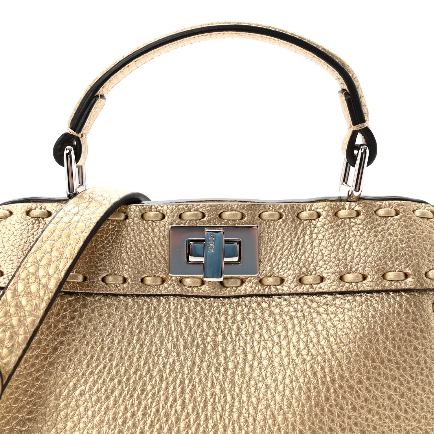 Fendi Metallic Cuoio Roma Sellerissima Nappa Sintetica Tape Stitch Petite Peekaboo I SEE U Iconic Satchel Platino 7 of 9