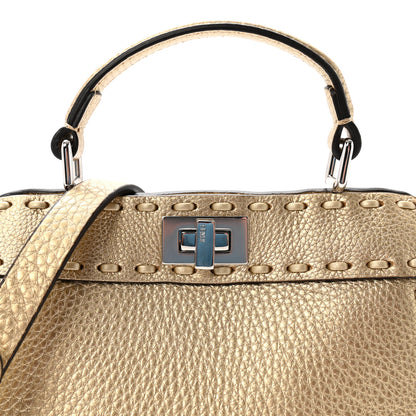 Fendi Metallic Cuoio Roma Sellerissima Nappa Sintetica Tape Stitch Petite Peekaboo I SEE U Iconic Satchel Platino 7 of 9