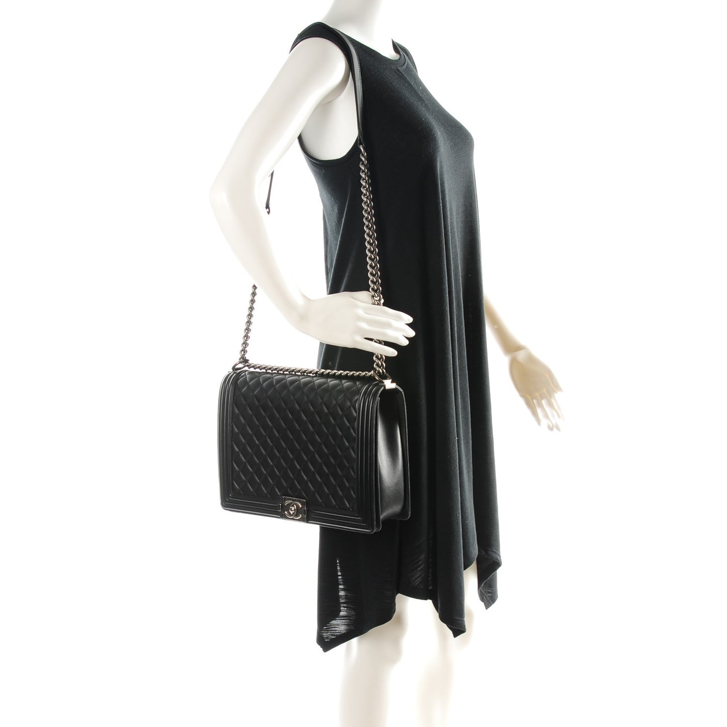 Lambskin Quilted Large Boy Flap Black