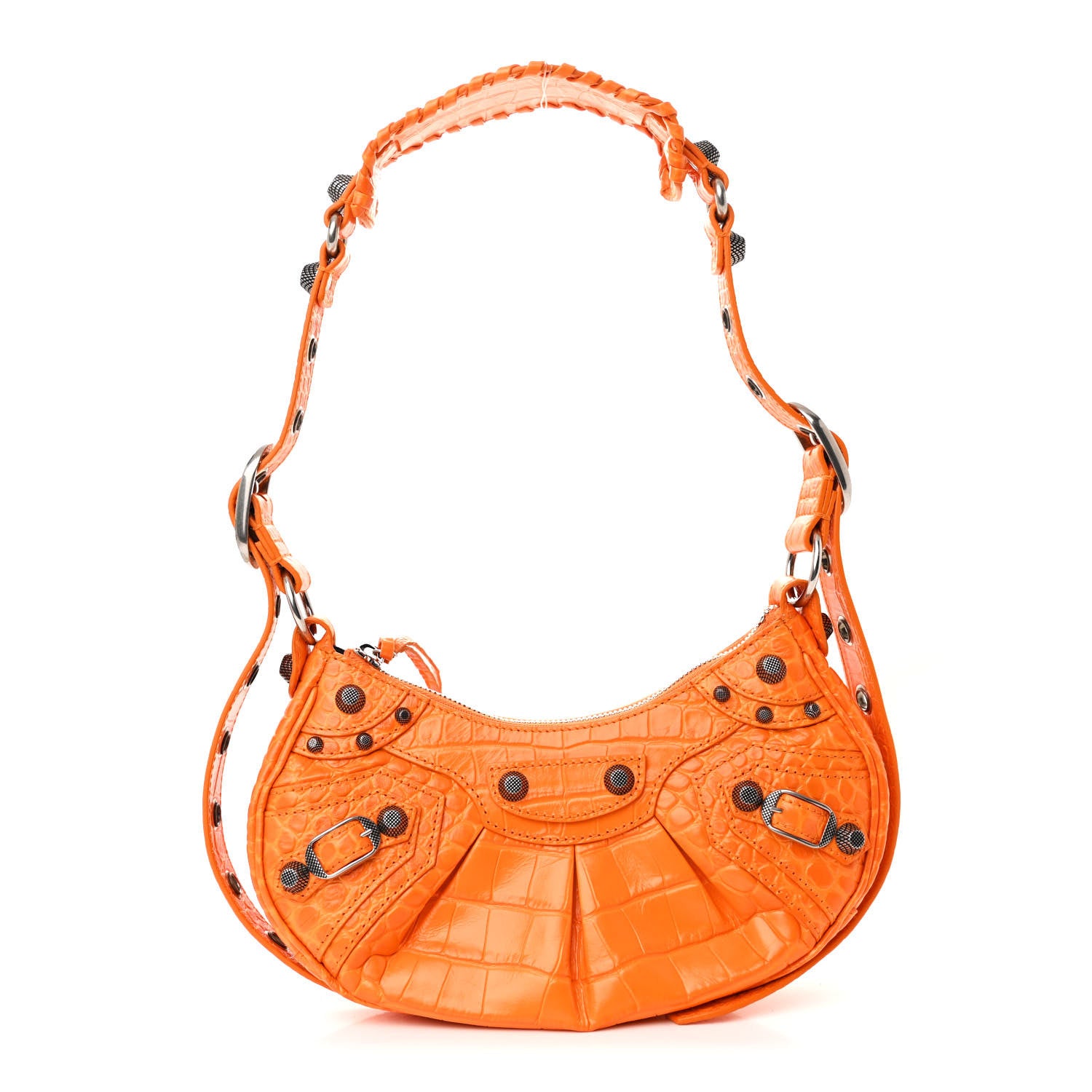 Balenciaga Extra Supple Calfskin Crocodile Embossed Le Cagole Shoulder Bag XS Pop Orange 1 of 12
