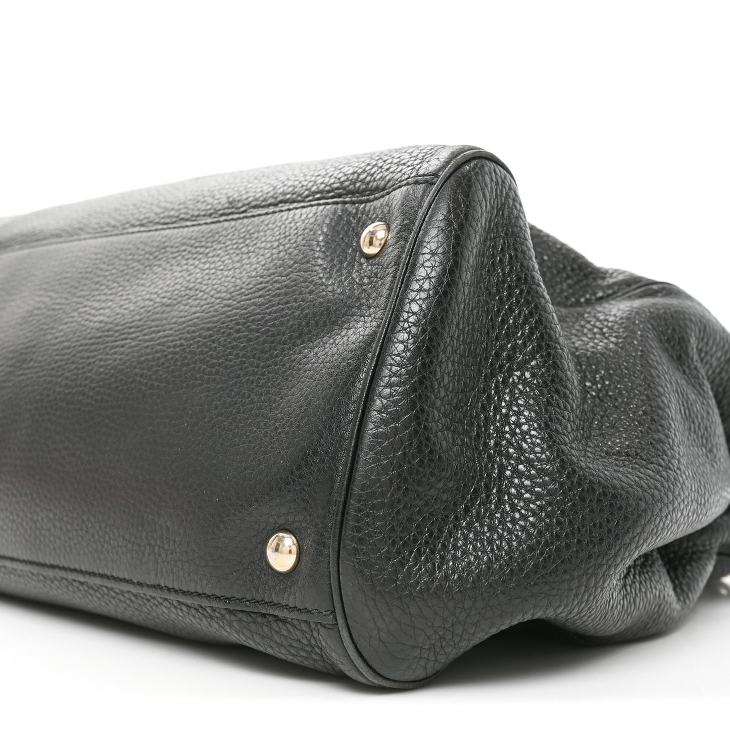 Pebbled Calfskin Large Bamboo Shopper Tote Black Black