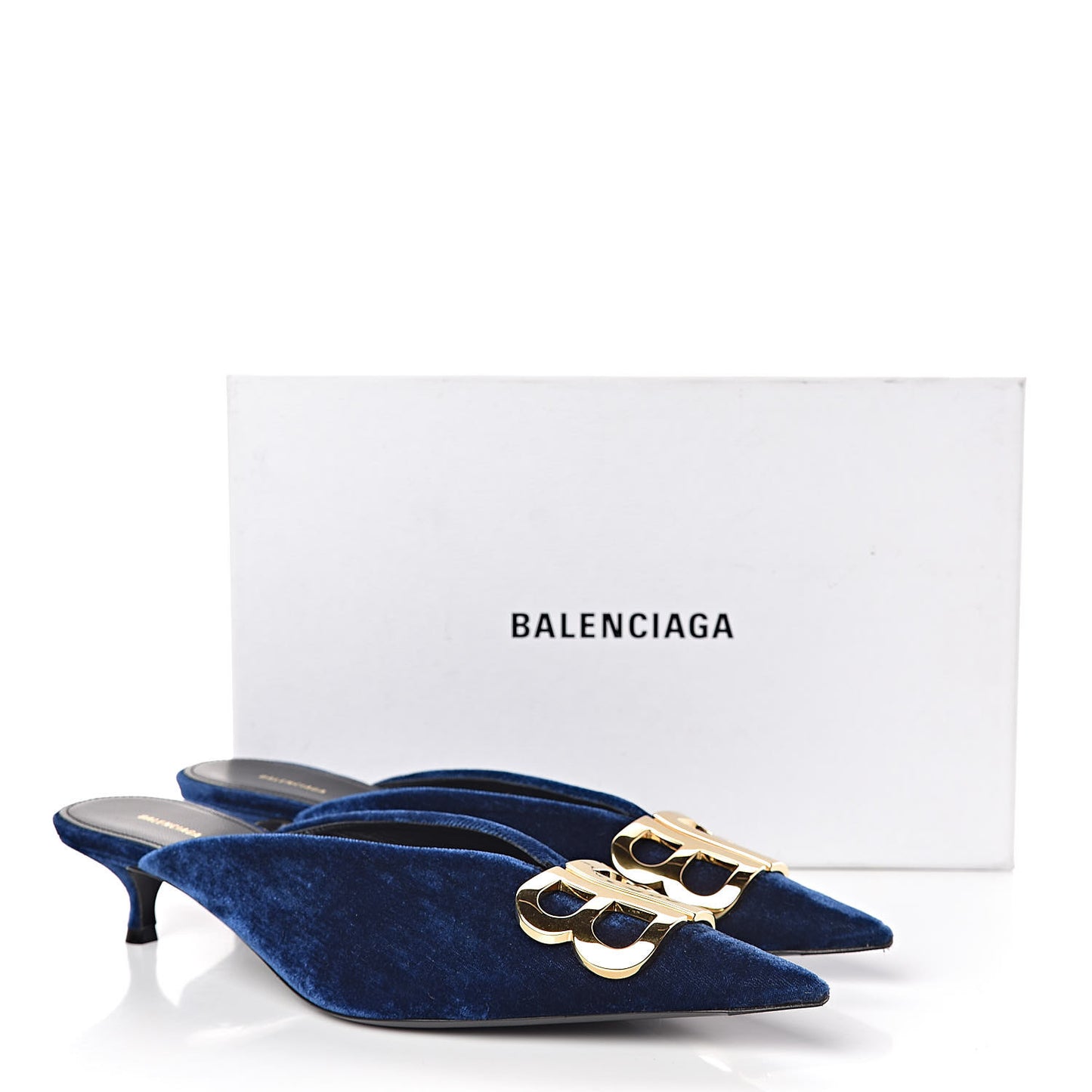 Stretch Velvet Pointed Toe BB 40mm Mules 39.5 Bleu Ocean