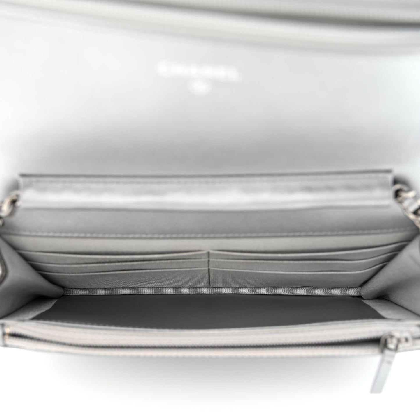 Metallic Caviar Quilted Boy Wallet On Chain WOC Silver