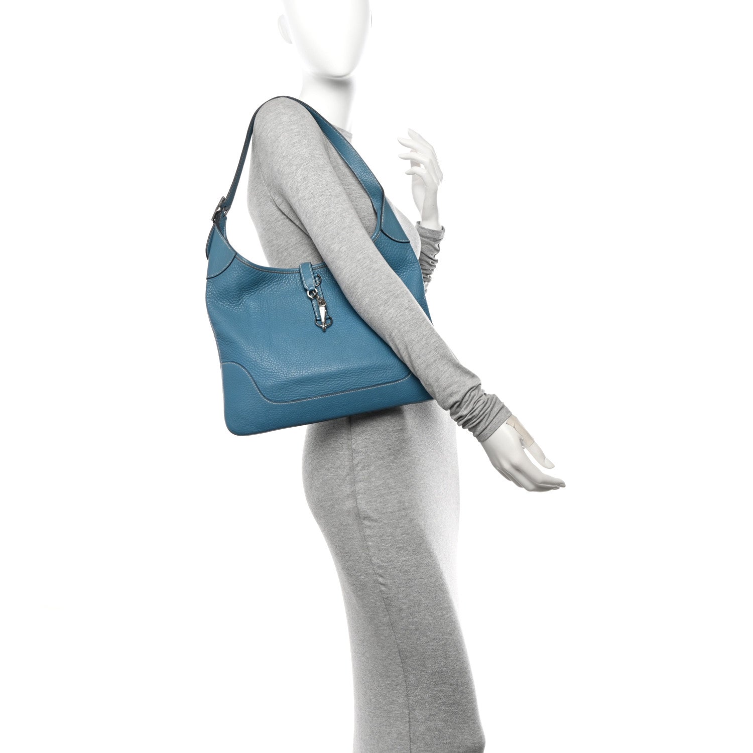 Hermes Taurillon Clemence Trim II 35 Shoulder Bag Blue Jean 2 of 11
