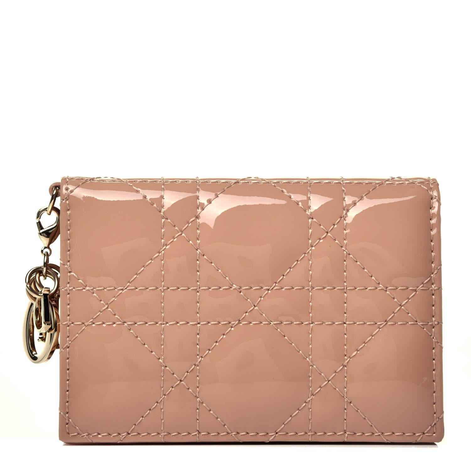 Christian Dior Patent Cannage Small Lady Dior Flap Card Holder Rose De Vents 1 of 7
