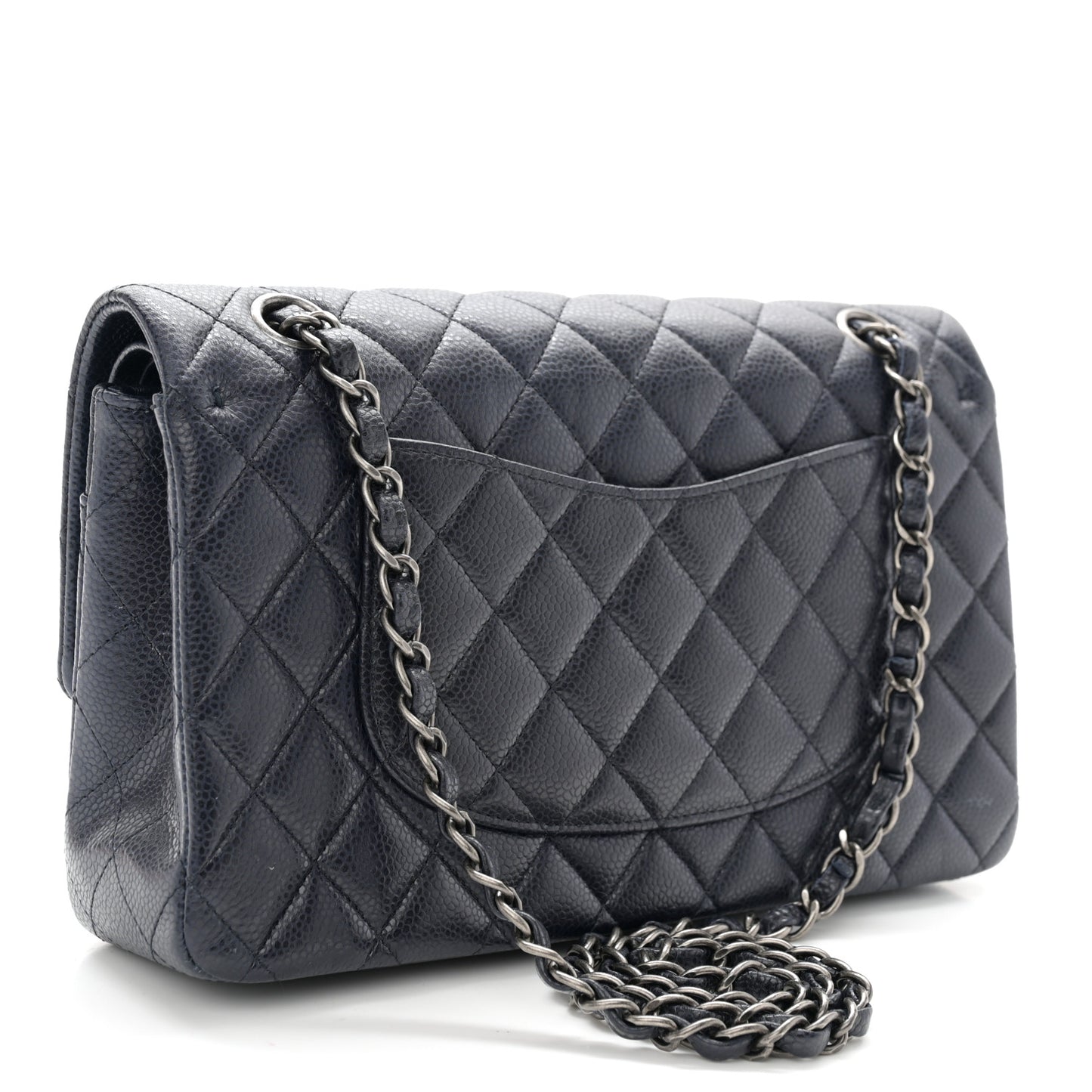 Caviar Quilted Medium Double Flap Navy