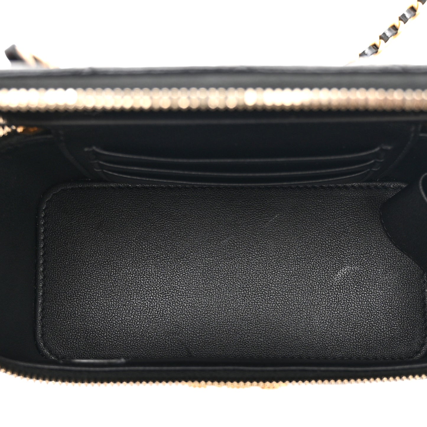 Shiny Lambskin Quilted Small Vanity Case With Chain Black