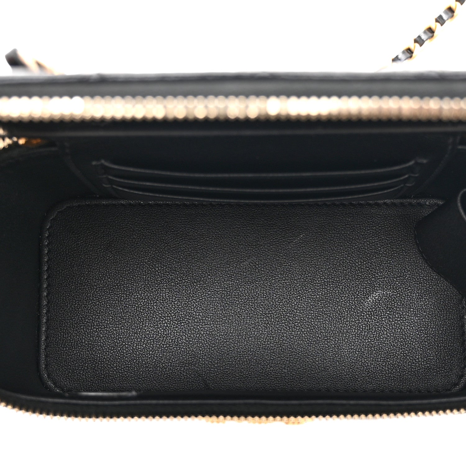 Chanel Shiny Lambskin Quilted Small Vanity Case With Chain Black 5 of 11