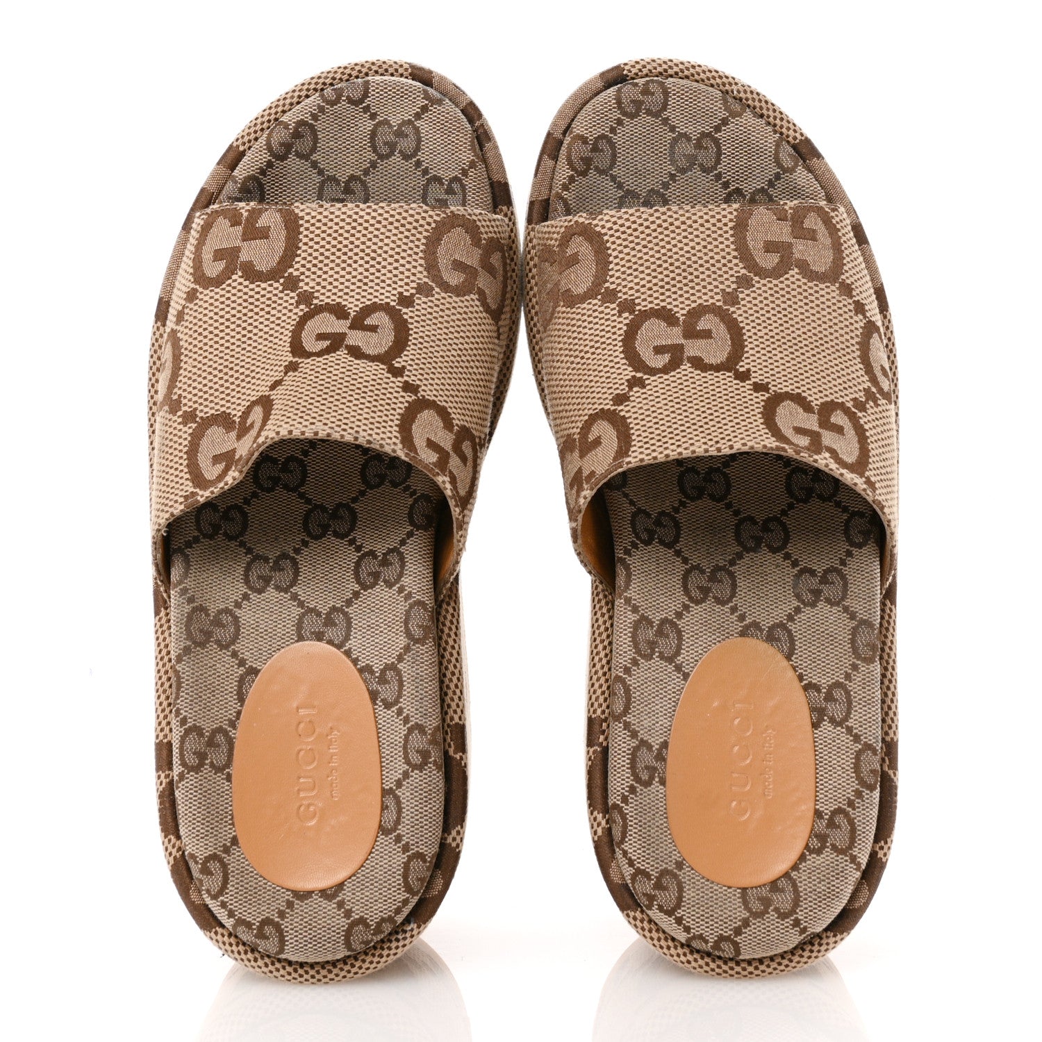 Gucci Monogram Jumbo GG Platform Slide Wedge Sandals 37 Camel Ebony 2 of 11
