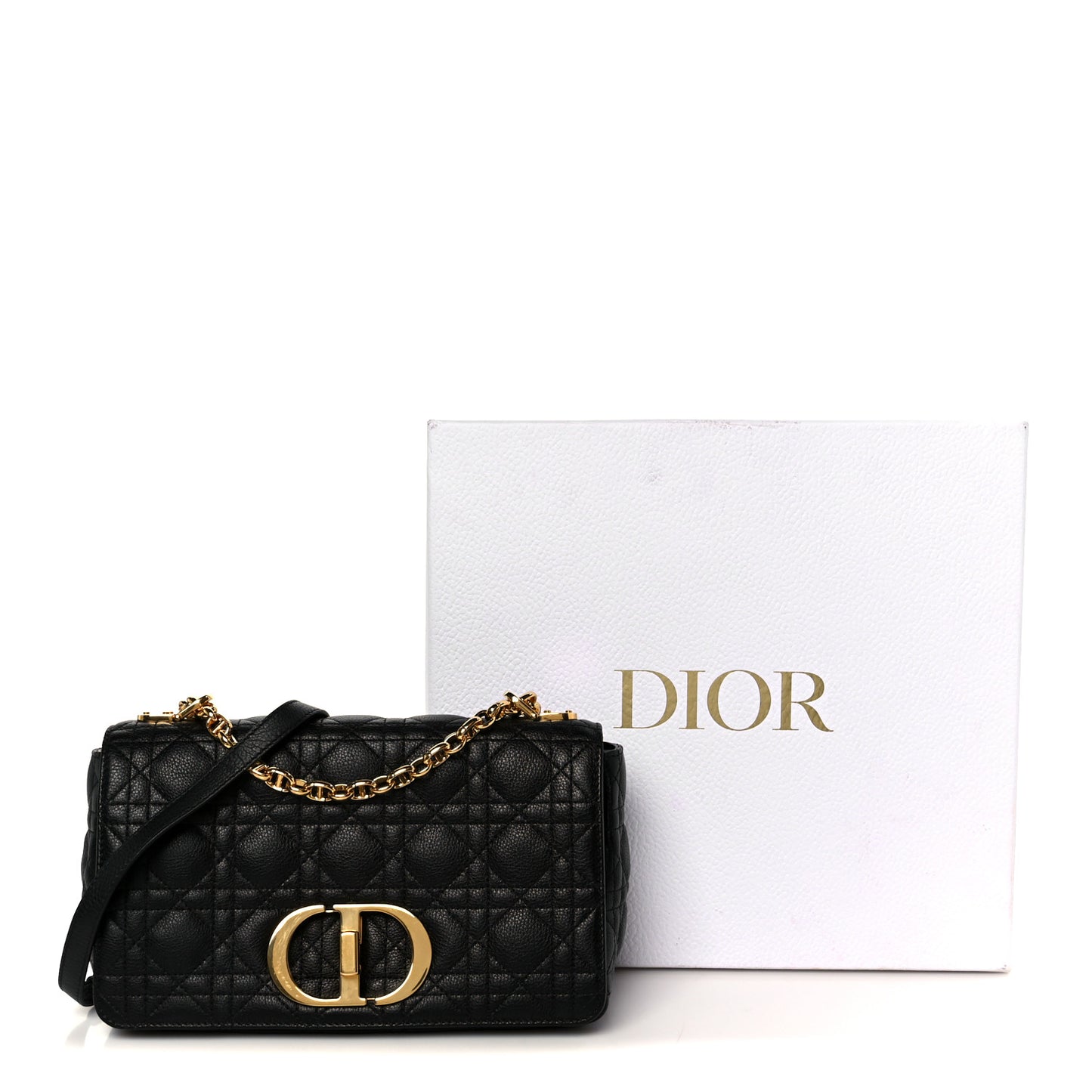 Calfskin Cannage Medium Caro Bag Black