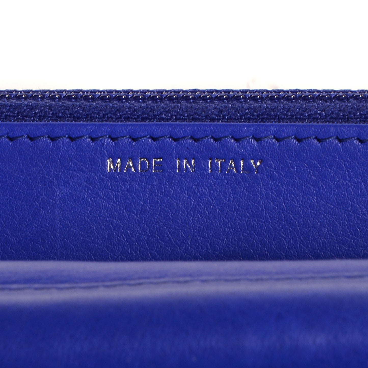 Calfskin Quilted Fancy CC Wallet On Chain WOC Blue