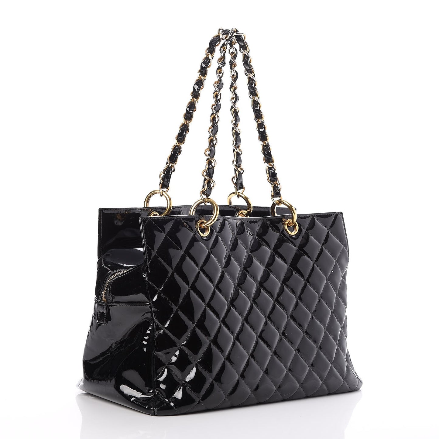 Patent Quilted Petit Timeless Tote PTT Black