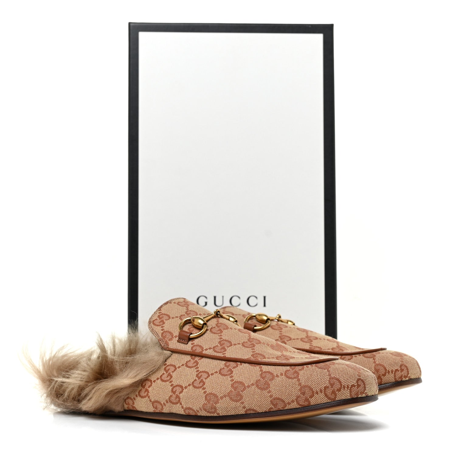 Gucci GG Monogram Fur Mens Princetown Slippers 9 Beige Ruggine Rust 9 of 9
