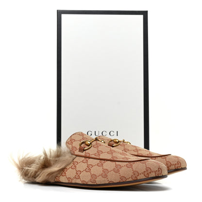 Gucci GG Monogram Fur Mens Princetown Slippers 9 Beige Ruggine Rust 9 of 9