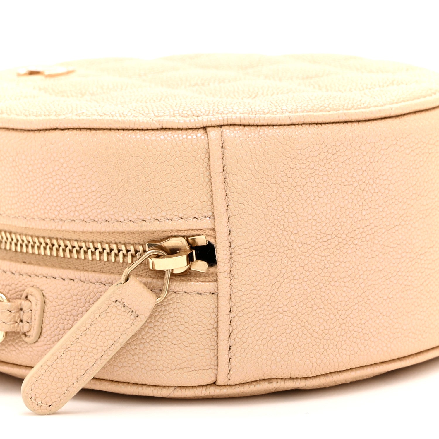 Chanel Iridescent Caviar Quilted Round Clutch With Chain Beige 9 of 10
