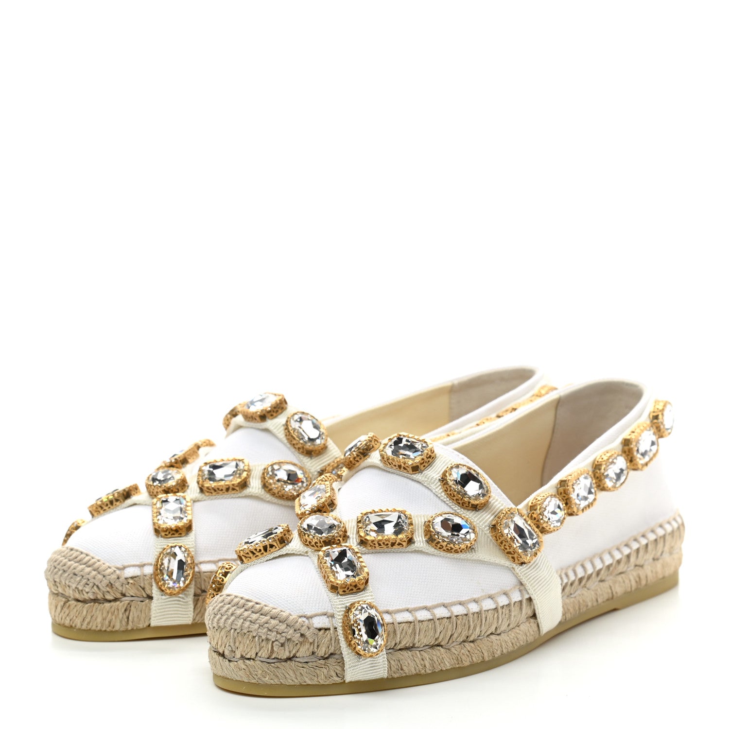Gucci Canvas Crystal Embellished Espadrilles 37 Great White 3 of 8