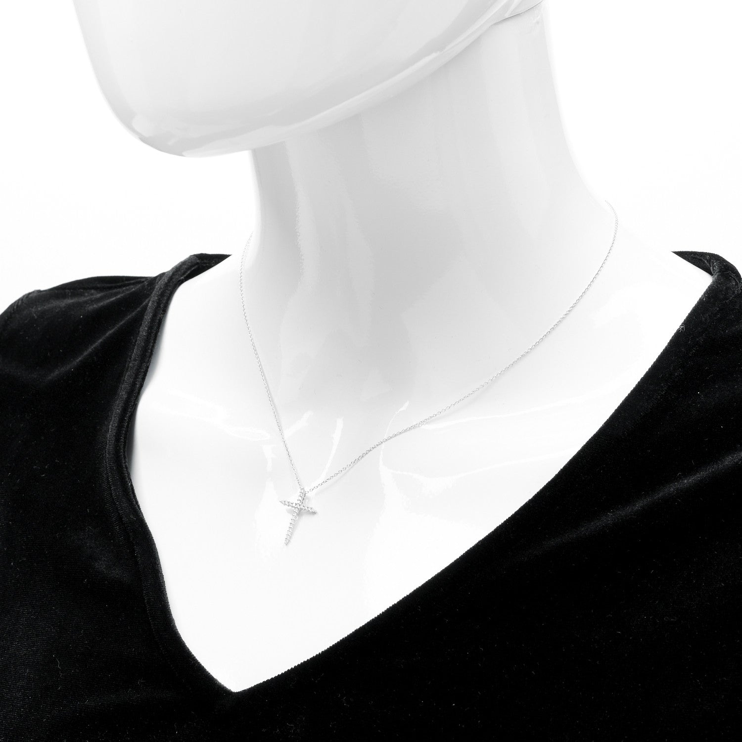 Roberto Coin 18K White Gold .10ctw Diamond Cross Pendant Necklace 2 of 6