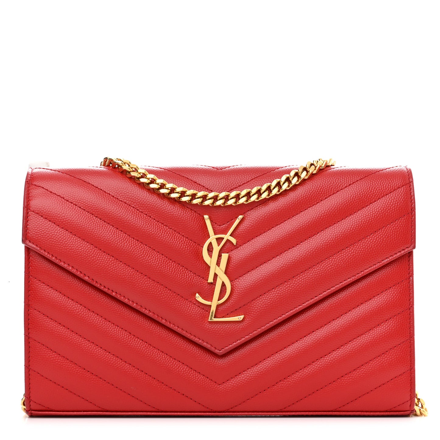 Grain De Poudre Matelasse Chevron Monogram Chain Wallet New Red