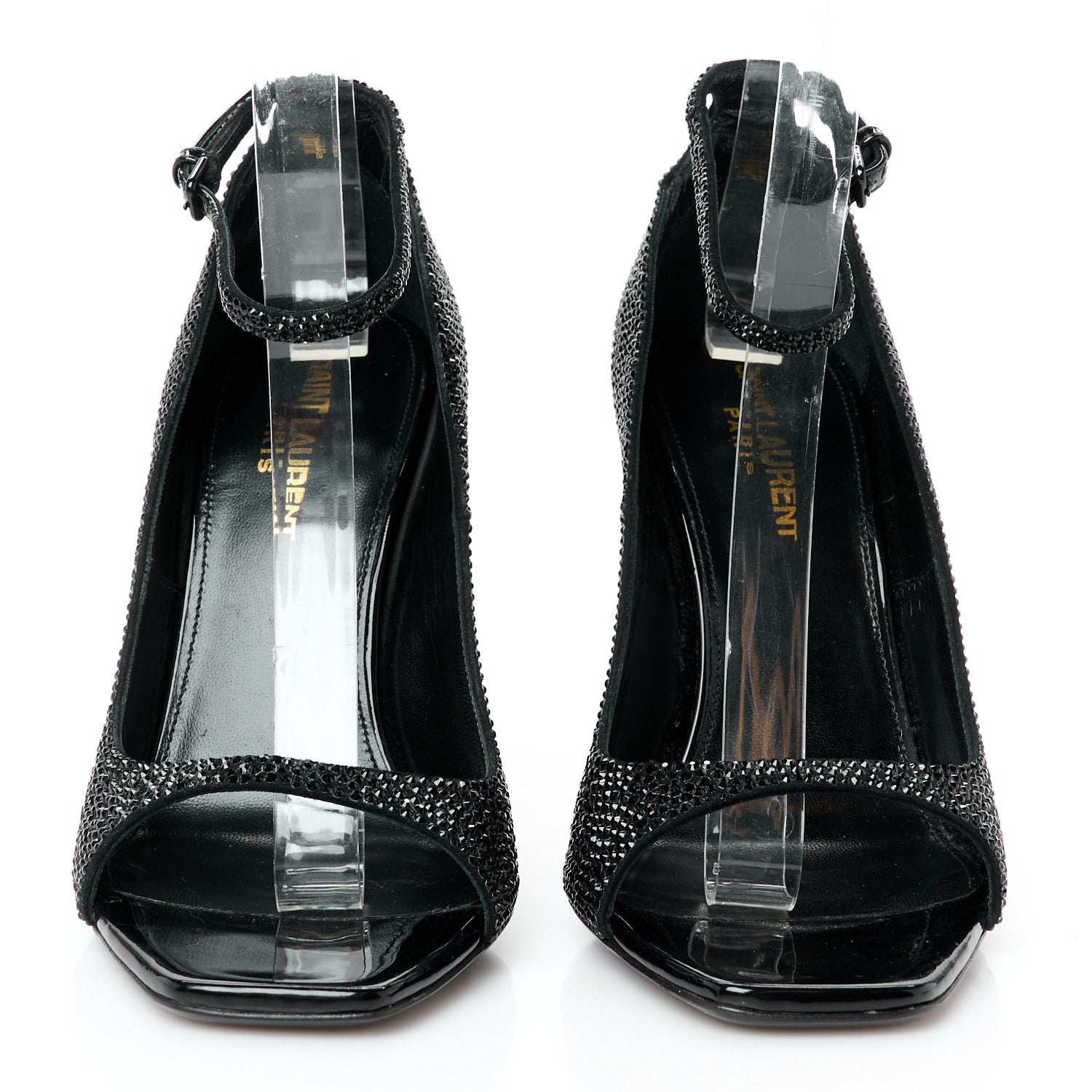 Saint Laurent Kid Suede Crystal Embellished Opyum 110 Ankle Strap Sandals 37 Black 3 of 10