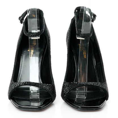 Saint Laurent Kid Suede Crystal Embellished Opyum 110 Ankle Strap Sandals 37 Black 3 of 10