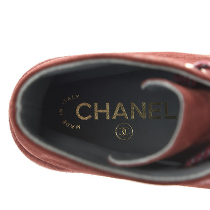 Chanel Suede Calfskin Womens Lace Up Short Boots 35.5 Burgundy 7 of 10