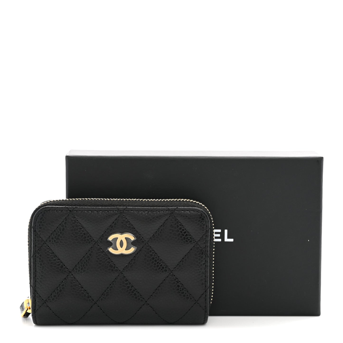 Caviar Quilted Zip Coin Purse Black