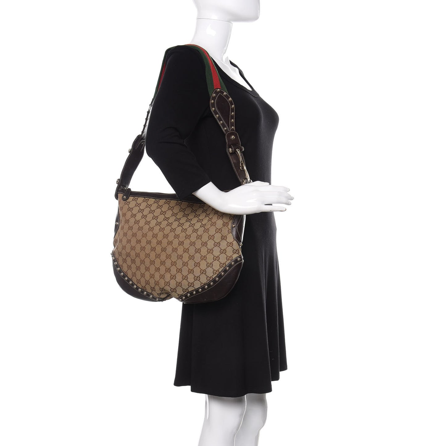 Monogram Web Studded Pelham Shoulder Bag Dark Brown
